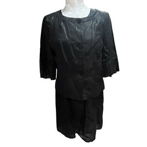 Yansi fugel Sz S* 2-Piece Shimmer Black Lined Dress Suit 1/2 Sleeves Classic
